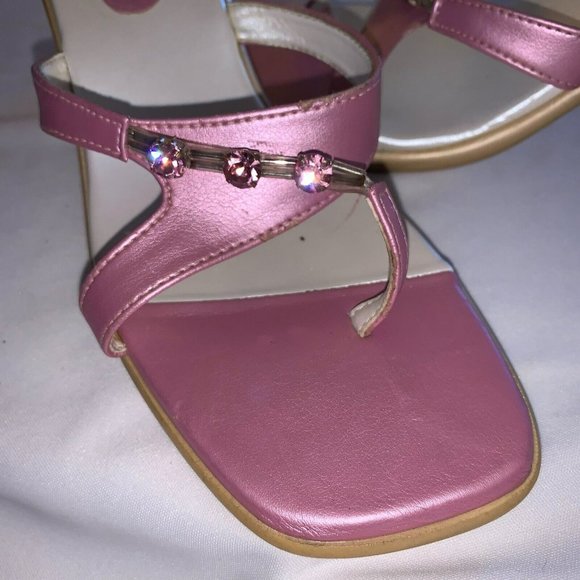 Saffron Womens Square Toe Block Heels Sandals Pink Ivory with Rhinestone US 8.5 - Picture 3 of 9